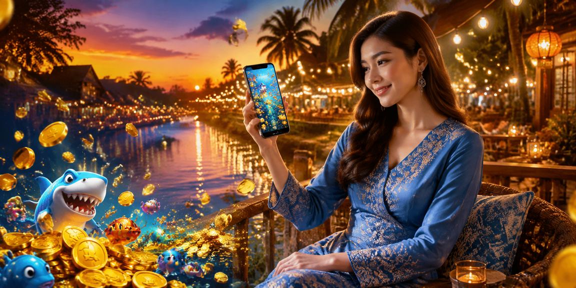 Pemain berbaju kurung Malaysia menikmati permainan menembak ikan dengan promosi bonus aktif
